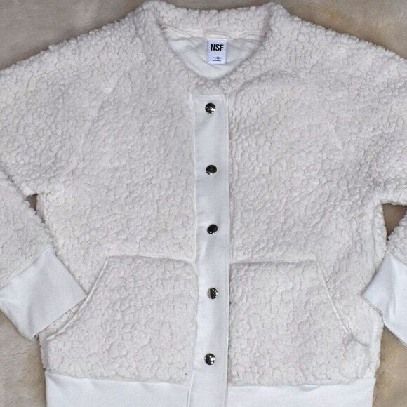 NSF Sherpa Bomber Jacket Womens Medium White Super Soft Lightweight Teddy Coat - Picture 10 of 13